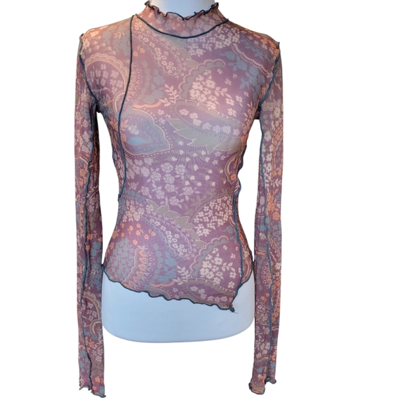 Urban Outfitters Cairo Mesh Mock Neck Long Sleeve Top - Picture 2 of 9
